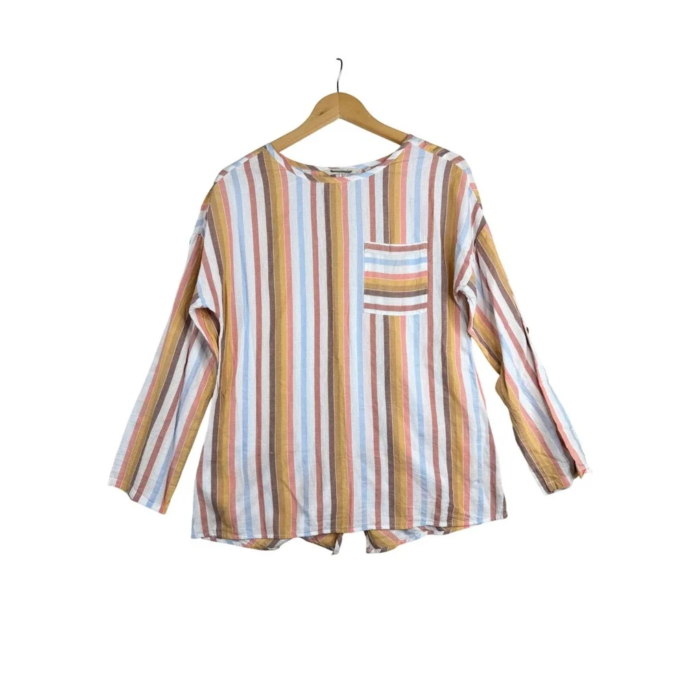 Soft Surroundings Striped Enyo Cotton/Tencel‎ Long Sleeve Top size XS Multicolor